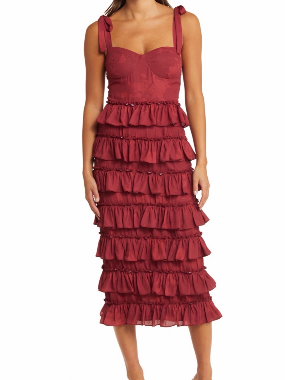 WAYF Masie Floral Tiered Ruffle Corset Dress Sz S Lined Formal Wedding